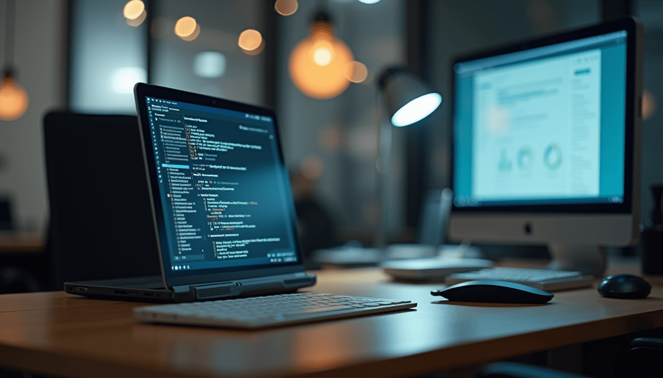 Plano detalle de certificado ITIL sobre escritorio con computadora portátil