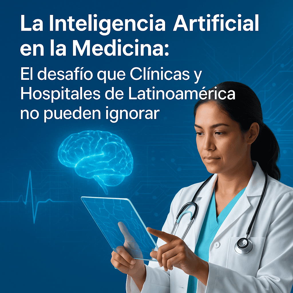 Médica con estetoscopio toca una pantalla táctil donde se proyecta un cerebro digital.
